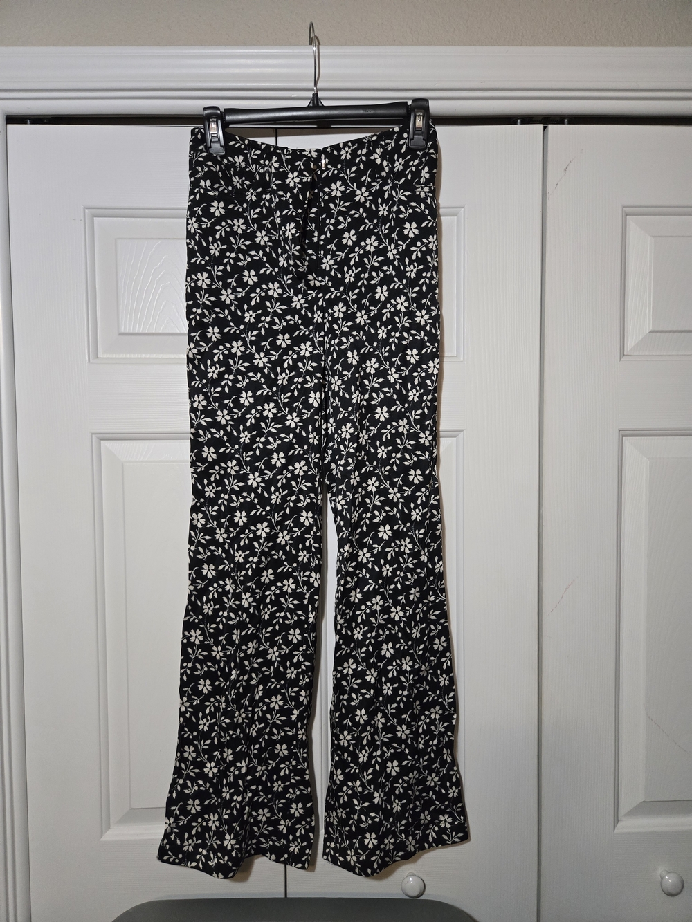 Etro Black and White Floral Boot-Cut Pants